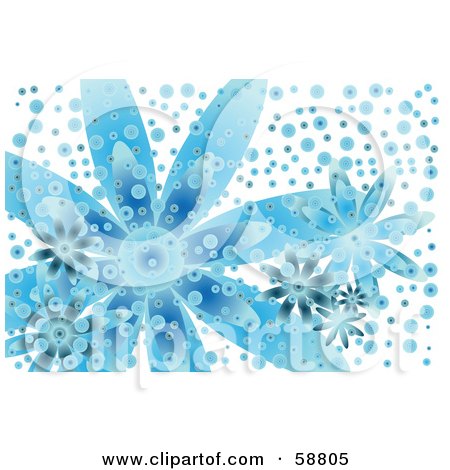 Royalty-Free (RF) Clipart Illustration of a Background Of Blue Daisy Flowers And Circles On White by kaycee