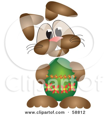 Royalty-Free (RF) Clipart Illustration of a Bunny Holding A Green Easter Egg by kaycee