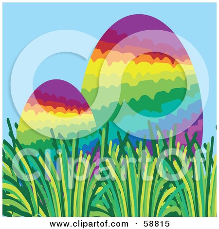 Royalty-Free (RF) Clipart Illustration of Two Rainbow Easter Eggs Nestled In Grass by kaycee