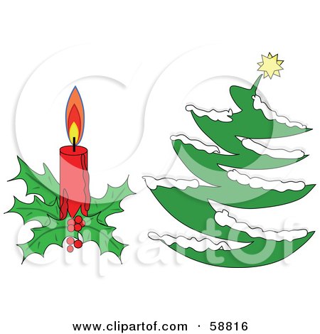 Royalty-Free (RF) Clipart Illustration of a Digital Collage Of A Christmas Candle And Christmas Tree Over White by kaycee