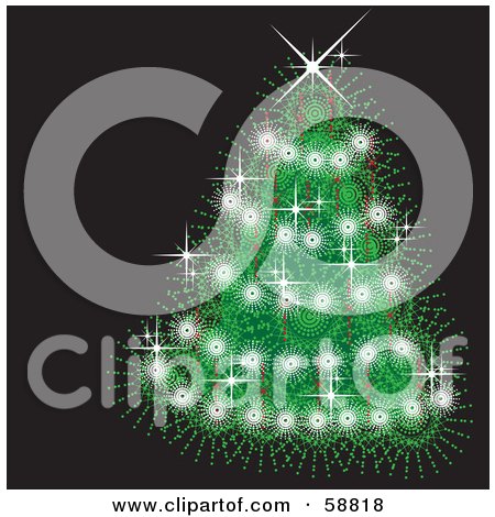 Royalty-Free (RF) Clipart Illustration of a Magical Green Christmas Tree Adorned In Sparkles by kaycee