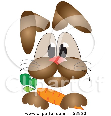 Royalty-Free (RF) Clipart Illustration of a Brown Rabbit Resting His Paw On A Carrot by kaycee