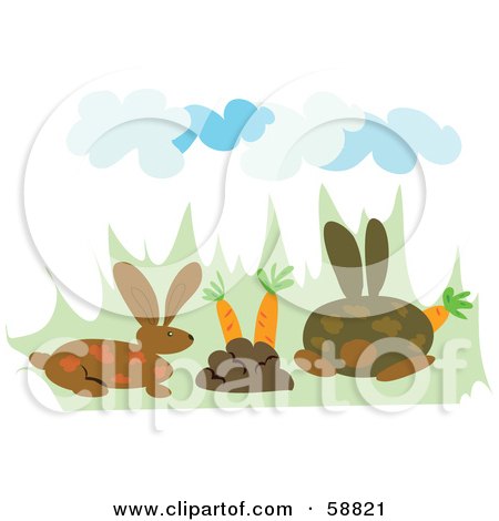 Royalty-Free (RF) Clipart Illustration of a Pair Of Brown Bunnies Munching On Fresh Carrots by kaycee