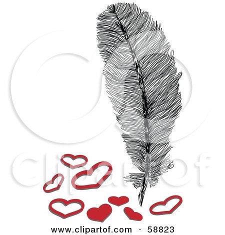 Royalty-Free (RF) Clipart Illustration of a Fluffy Feather With Solid And Outlined Hearts by kaycee