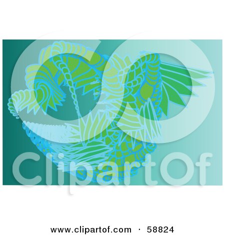 Royalty-Free (RF) Clipart Illustration of an Abstract Green And Blue Design Over Gradient Blue by kaycee