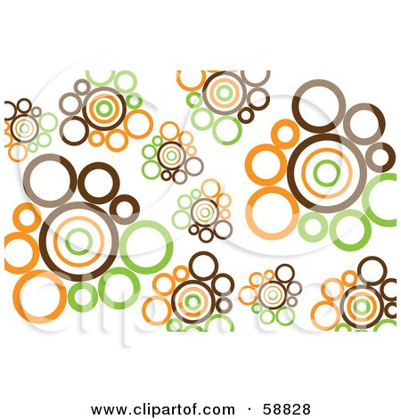 Royalty-Free (RF) Clipart Illustration of a Background Of Brown, Orange And Green Retro Circles On White by kaycee