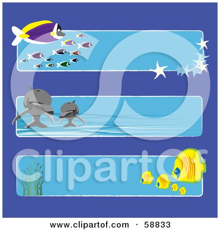 Royalty-Free (RF) Clipart Illustration of a Digital Collage Of Three Ocean Banners With Fish And Dolphins by kaycee