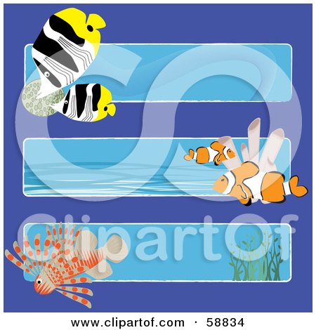 Royalty-Free (RF) Clipart Illustration of a Digital Collage Of Three Ocean Banners With Marine Fish by kaycee