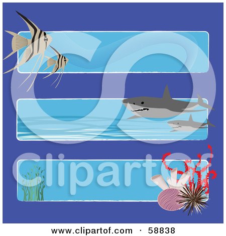 Royalty-Free (RF) Clipart Illustration of a Digital Collage Of Three Ocean Banners With Fish, Sharks And Corals by kaycee
