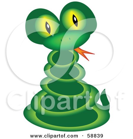 Royalty-Free (RF) Clipart Illustration of a Coiled Green Snake With Yellow Eyes by kaycee