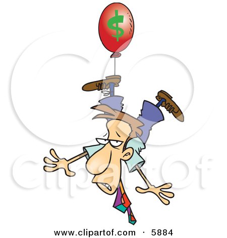Business Man Being Carried Away by a Red Inflation Balloon Clipart Illustration by toonaday