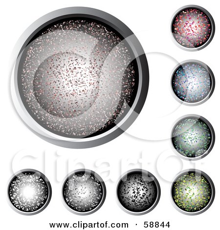 Royalty-Free (RF) Clipart Illustration of a Digital Collage Of Colorful Sparkled Web Buttons Rimmed In Chrome by kaycee