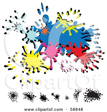 Royalty-Free (RF) Clipart Illustration of a Digital Collage Of Black And Colorful Splatters by kaycee