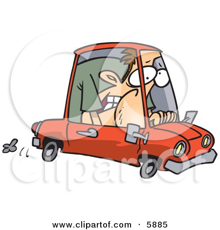 Caucasian Man Squished into a Tiny Compact Mini Car Clipart Illustration by toonaday