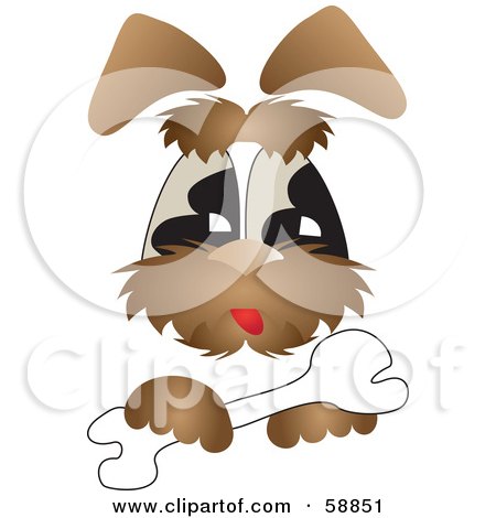 Royalty-Free (RF) Clipart Illustration of a Hairy Brown Dog Resting His Paw On A Bone by kaycee