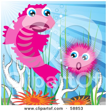Royalty-Free (RF) Clipart Illustration of Two Pink Sea Creatures Above Corals And Anemones by kaycee