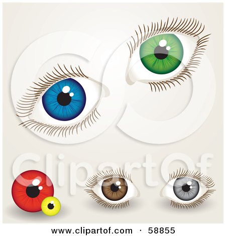 Royalty-Free (RF) Clipart Illustration of a Digital Collage Of Blue, Green, Red, Yellow, Brown And Gray Eyes by kaycee