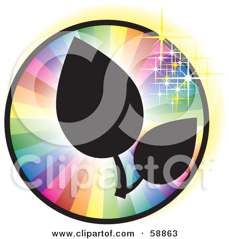 Royalty-Free (RF) Clipart Illustration of Black Silhouetted Leaves On A Sparkling Rainbow Circle by kaycee