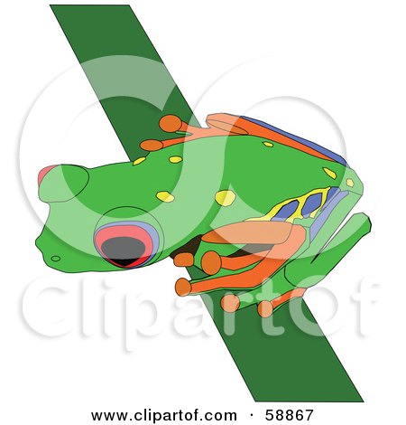 Royalty-Free (RF) Clipart Illustration of a Perched Tree Frog On A Green Stick by kaycee