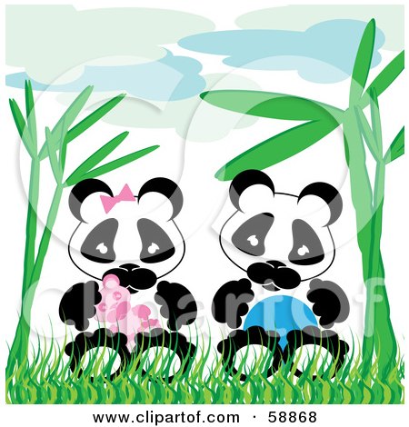 Royalty-Free (RF) Clipart Illustration of Baby Boy And Girl Pandas Sitting In Bamboo by kaycee