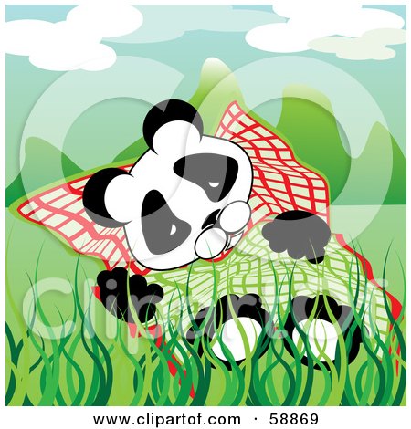 Royalty-Free (RF) Clipart Illustration of a Tired Panda Sleeping In Grass by kaycee
