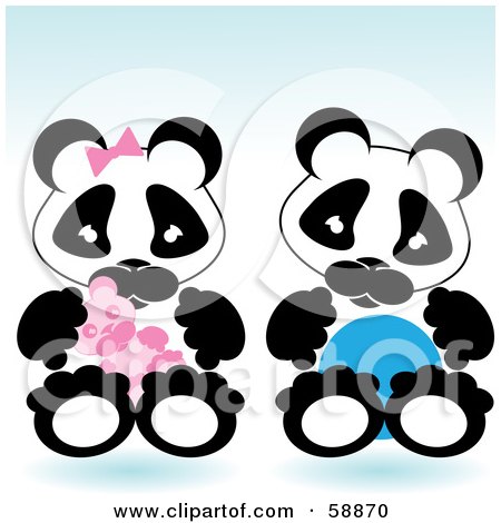 Royalty-Free (RF) Clipart Illustration of Baby Boy And Girl Pandas Sitting Side By Side by kaycee