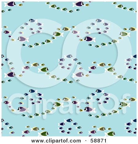 Royalty-Free (RF) Clipart Illustration of a Seamless Fish Swirl Pattern On Blue by kaycee