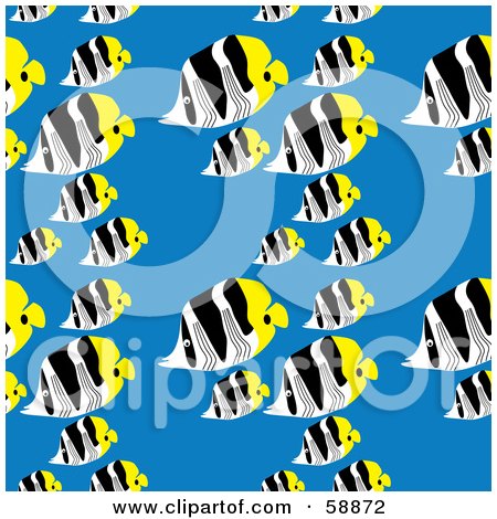 Royalty-Free (RF) Clipart Illustration of a Seamless Butterfly Fish Pattern On Blue by kaycee