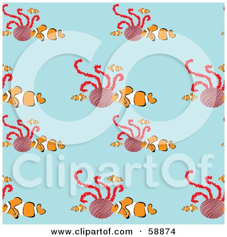 Royalty-Free (RF) Clipart Illustration of a Seamless Clownfish Pattern On Blue by kaycee