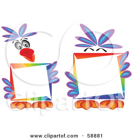 Royalty-Free (RF) Clipart Illustration of a Digital Collage Of A Parrot Holding And Standing Behind A Blank Sign by kaycee