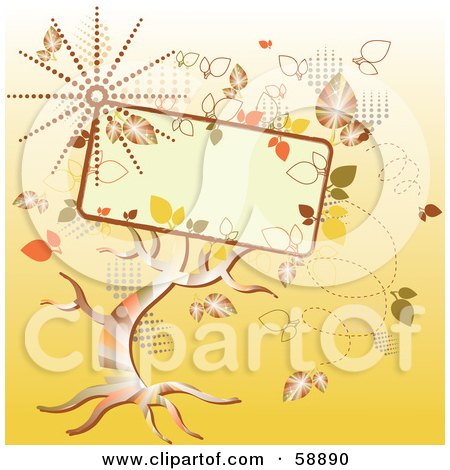 Royalty-Free (RF) Clipart Illustration of a Magical Autumn Tree With Fall Foliage And A Text Box by kaycee