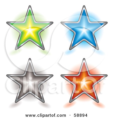 Royalty-Free (RF) Clipart Illustration of a Digital Collage Of Four Shining Colorful Star Buttons by michaeltravers