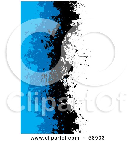 Royalty-Free (RF) Clipart Illustration of a Vertical Background Of Blue And Black Grunge Splatters Against White by michaeltravers