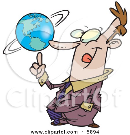 Successful Business Man Spinning the World Globe on His Finger Clipart Illustration by toonaday