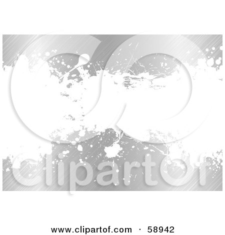 Royalty-Free (RF) Clipart Illustration of a Brushed Chrome Background With A White Ink Splatter Text Box by michaeltravers