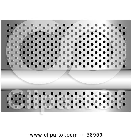Royalty-Free (RF) Clipart Illustration of a Chrome Metal Grill Background With A Text Bar And Holes by michaeltravers