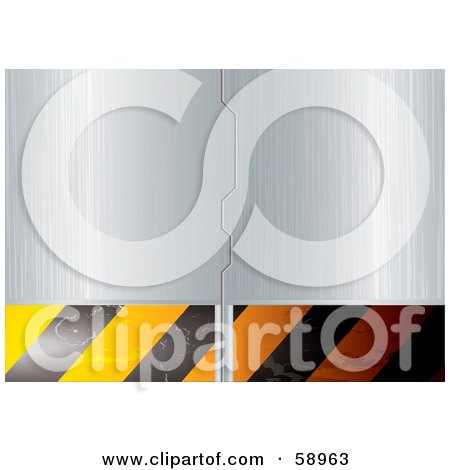Royalty-Free (RF) Clipart Illustration of Secured Brushed Chrome Metal Doors With Warning Stripes  by michaeltravers