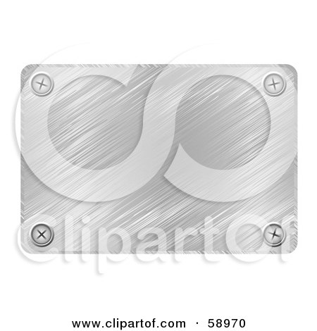 Royalty-Free (RF) Clipart Illustration of a Brushed Chrome Metal Plaque With Screws In The Rounded Corners by michaeltravers