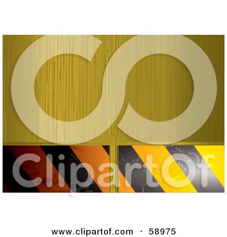 Royalty-Free (RF) Clipart Illustration of Secured Brushed Gold Metal Doors With Warning Stripes  by michaeltravers