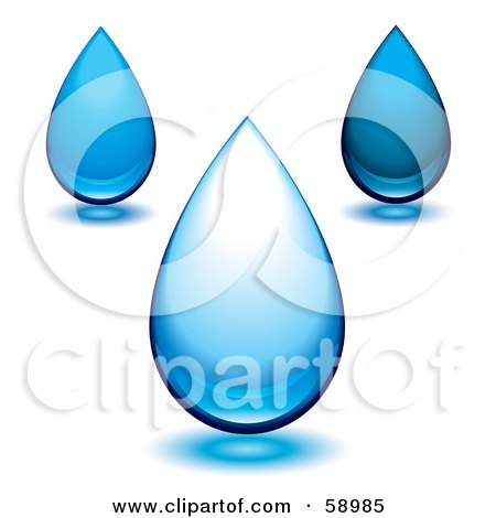 Royalty-Free (RF) Clipart Illustration of a Digital Collage Of Three Blue Droplets With Shadows by michaeltravers