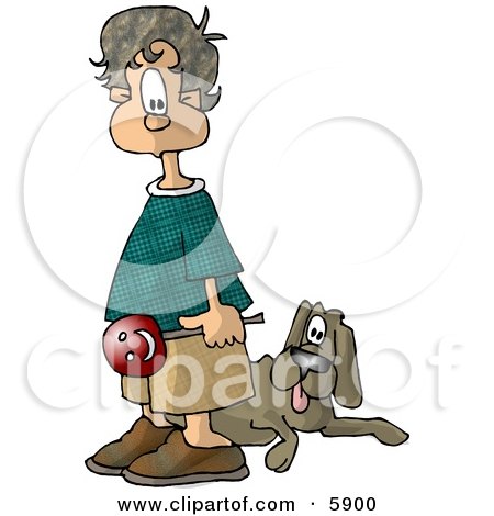 Bored Boy Holding a Lollipop and Standing with His Back Towards a Dog Clipart Picture by djart