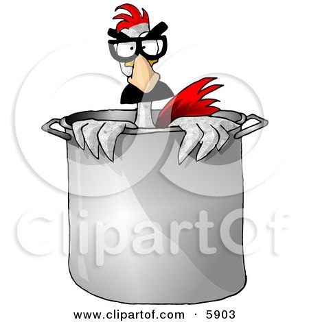 Disguised Anthropomorphic Chicken Standing In a Chef's Cooking Pot Clipart Picture by djart