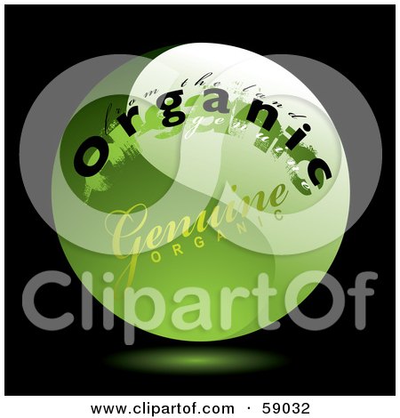 Royalty-Free (RF) Clipart Illustration of a Green Genuine Organic Button On Black by michaeltravers