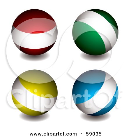 Royalty-Free (RF) Clipart Illustration of a Digital Collage Of Red, Green, Yellow And Blue Orbs With White Bands by michaeltravers
