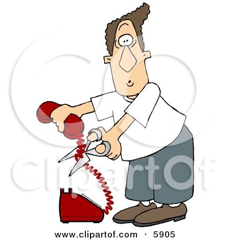 Angry Man Cutting the Phone Cord Clipart Picture by djart