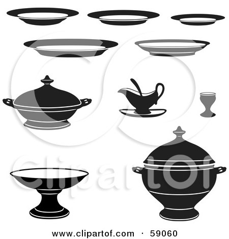 Royalty-Free (RF) Clipart Illustration of a Digital Collage Of Black And White Kitchen Dishes by Frisko