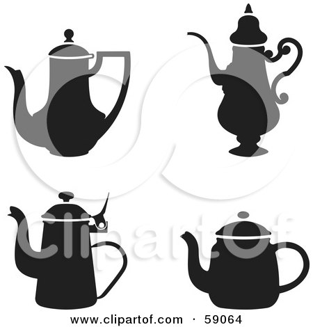 Royalty-Free (RF) Clipart Illustration of a Digital Collage Of Black And White Tea Pots by Frisko