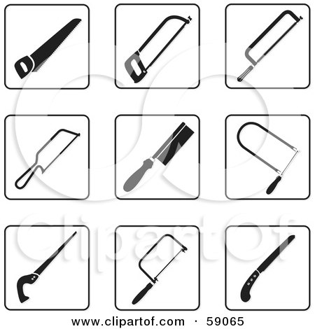 Royalty-Free (RF) Clipart Illustration of a Digital Collage Of Black And White Saw Icon Buttons by Frisko
