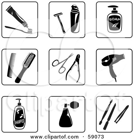 Royalty-Free (RF) Clipart Illustration of a Digital Collage Of Black And White Personal Hygiene Icon Buttons by Frisko