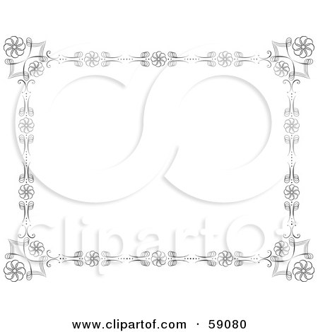 Royalty-Free (RF) Clipart Illustration of a Black And White Floral Border Around White by Frisko
